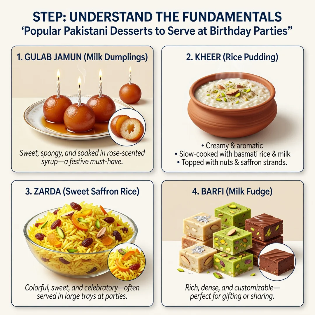 Step 1: Illustration for step: Understand the fundamentals related to Popular Pakistani Desserts to Serve at
