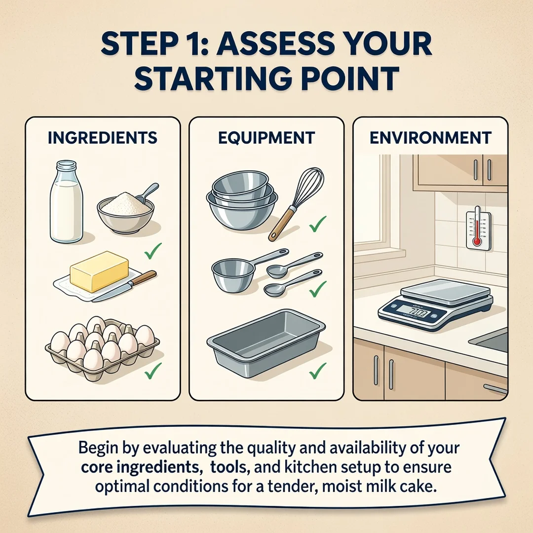 Step 2: Illustration for step: Assess your starting point related to How to Make Perfectly Soft Milk Cake at