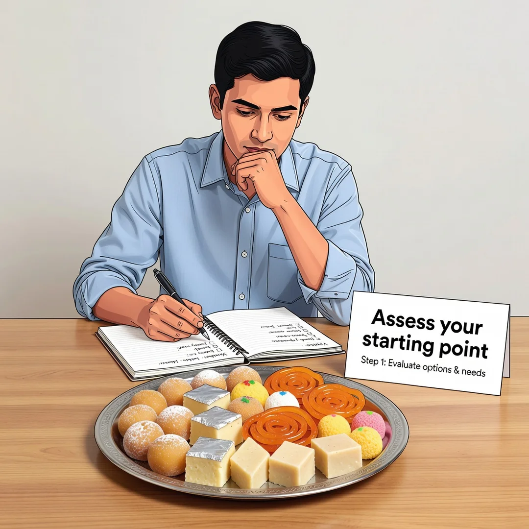 Step 2: Illustration for step: Assess your starting point related to How to Choose the Perfect Mithai Gift B