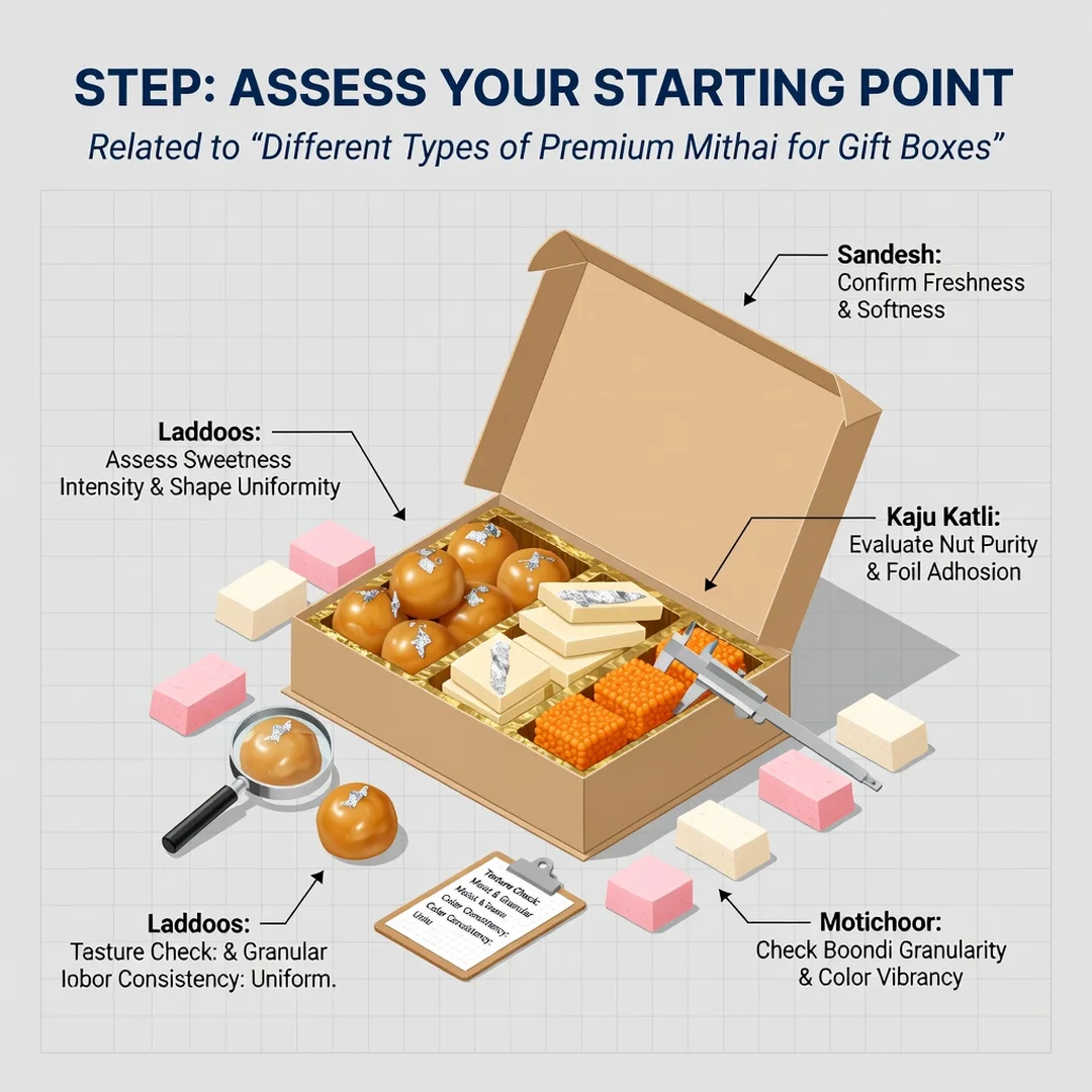 Step 2: Illustration for step: Assess your starting point related to Different Types of Premium Mithai for G