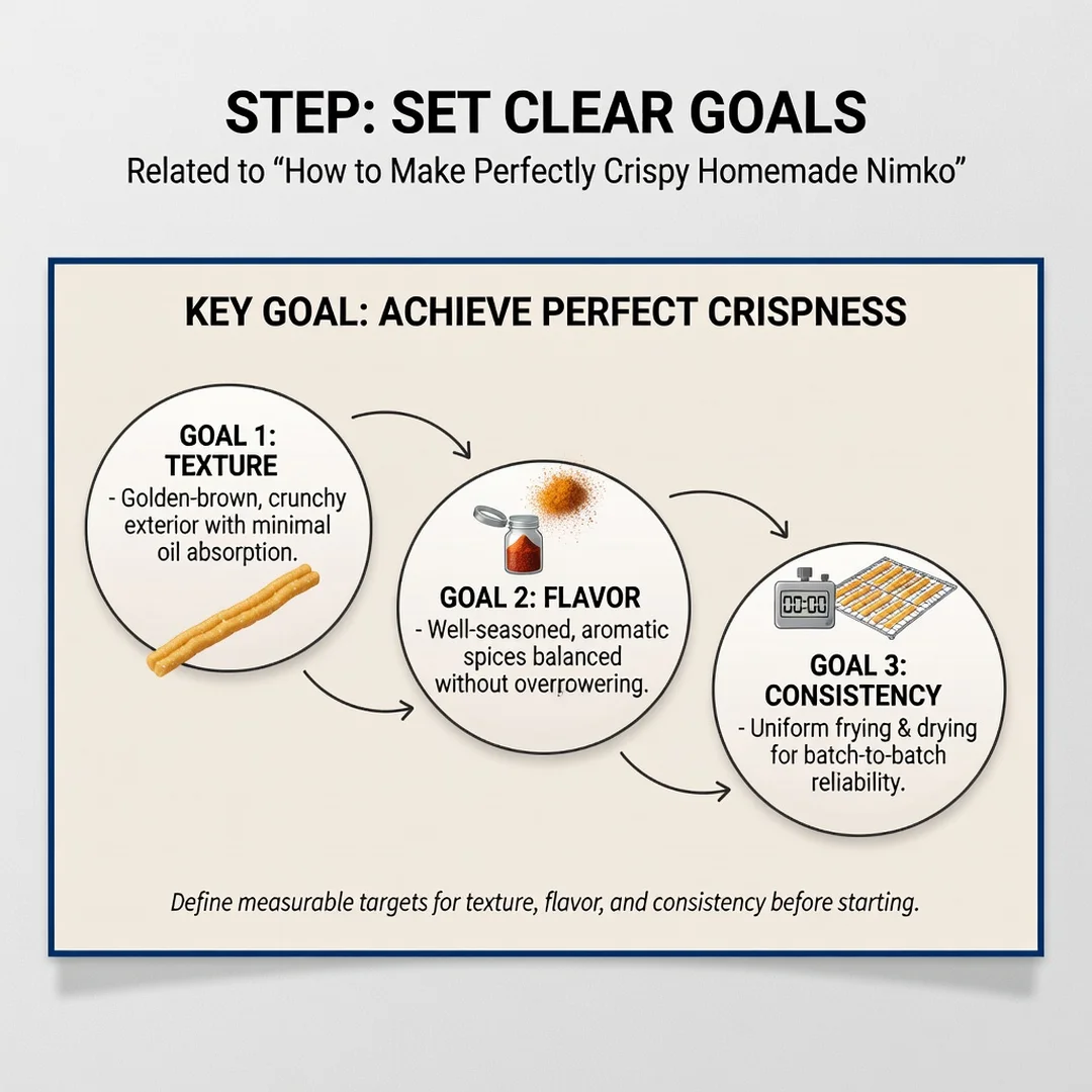 Step 3: Illustration for step: Set clear goals related to How to Make Perfectly Crispy Homemade Nimko, profe