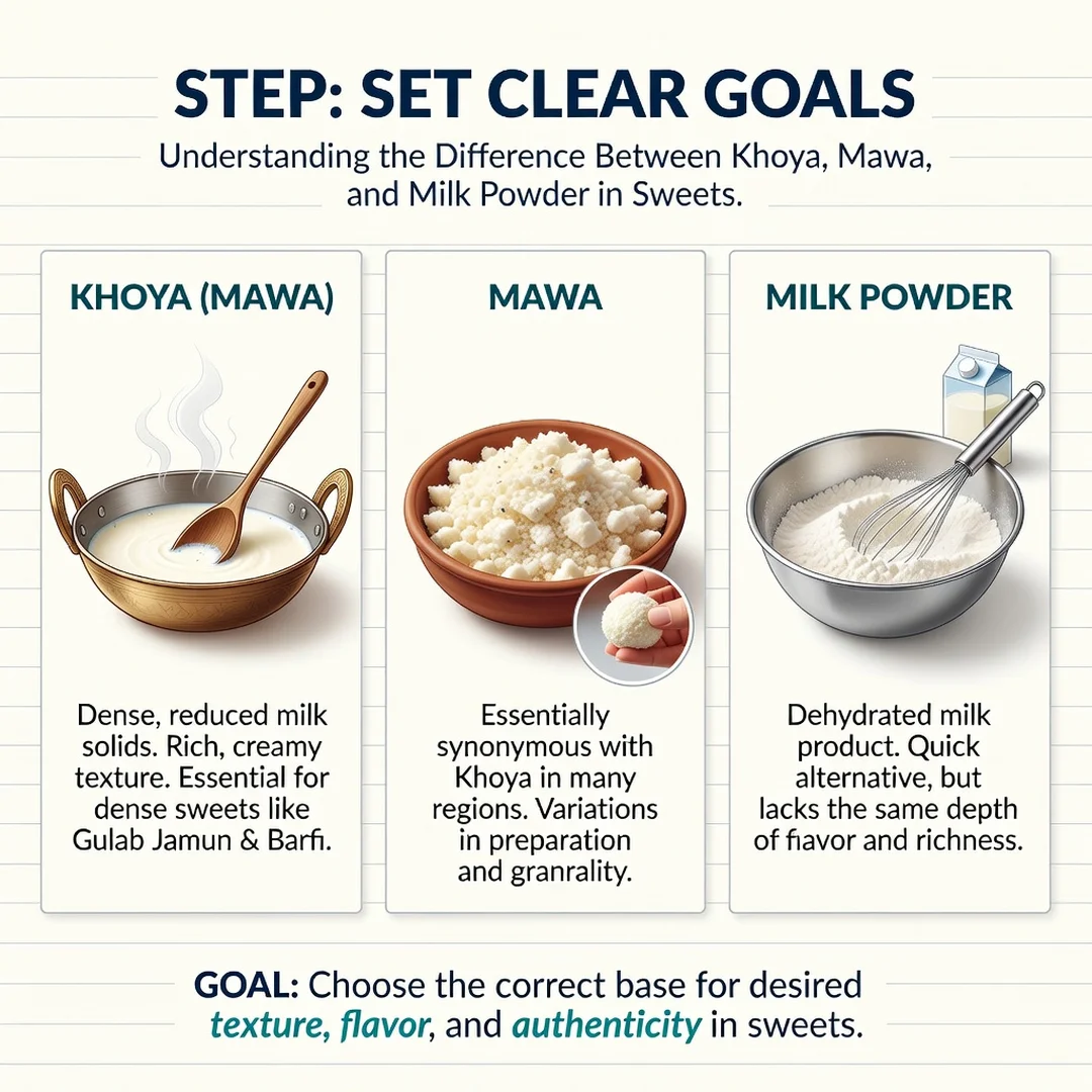 Step 3: Illustration for step: Set clear goals related to The Difference Between Khoya, Mawa, and Milk Powde