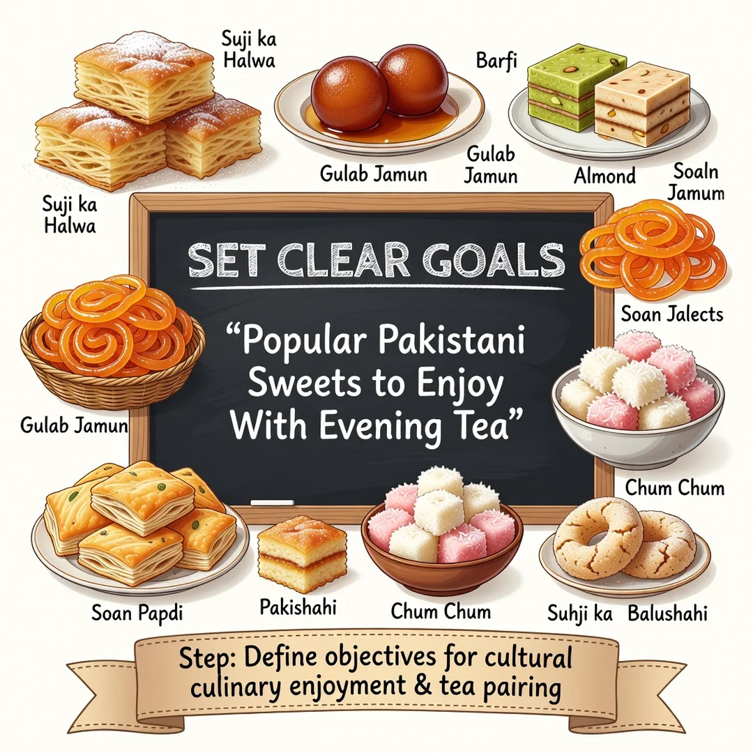 Step 3: Illustration for step: Set clear goals related to Popular Pakistani Sweets to Enjoy With Evening Tea