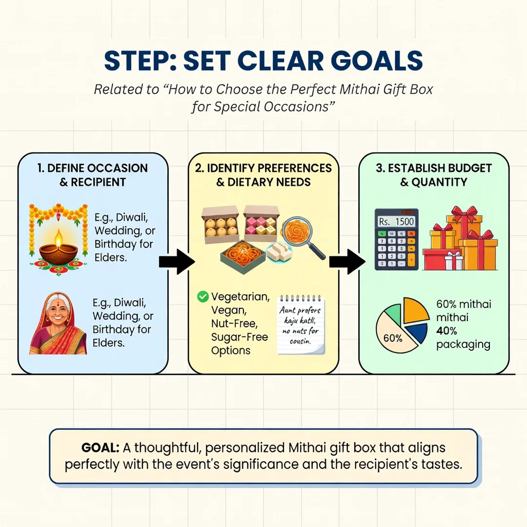 Step 3: Illustration for step: Set clear goals related to How to Choose the Perfect Mithai Gift Box for Spec
