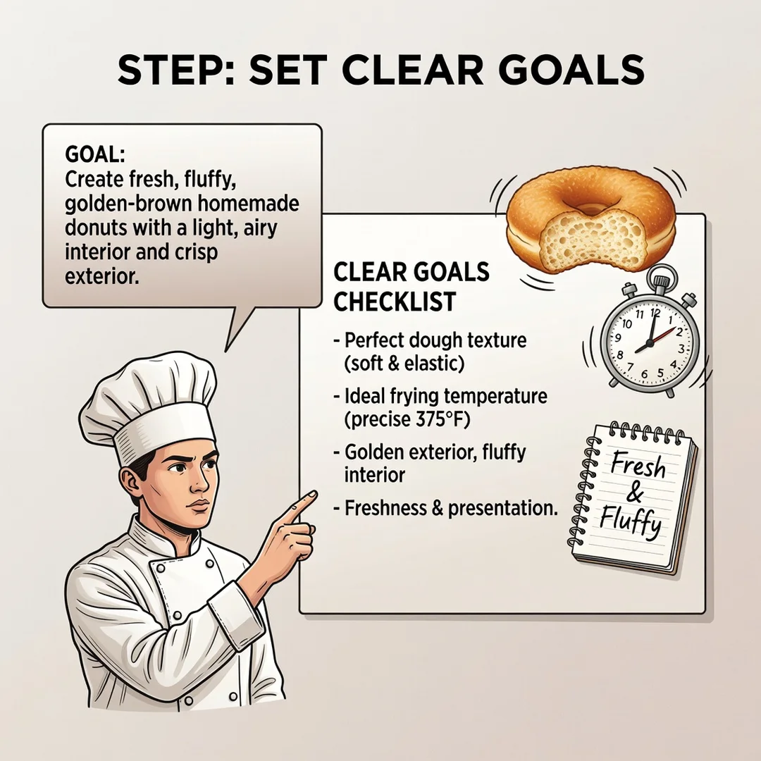 Step 3: Illustration for step: Set clear goals related to How to Make Fresh and Fluffy Homemade Donuts, prof