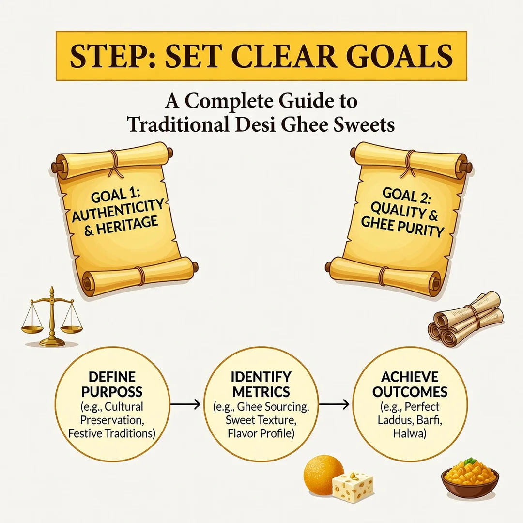 Step 3: Illustration for step: Set clear goals related to A Complete Guide to Traditional Desi Ghee Sweets,