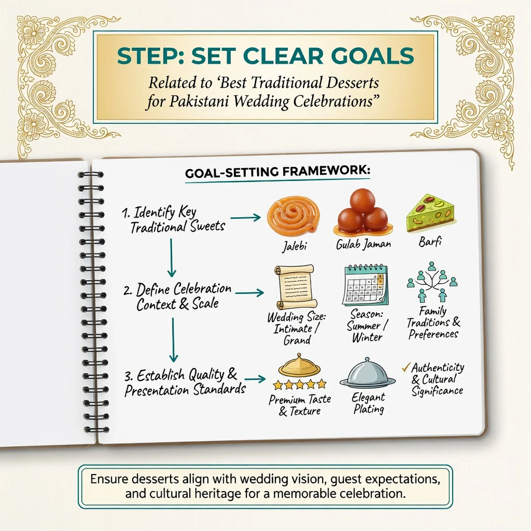 Step 3: Illustration for step: Set clear goals related to Best Traditional Desserts for Pakistani Wedding Ce