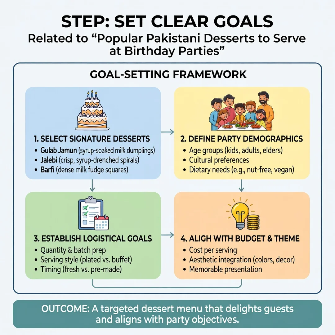 Step 3: Illustration for step: Set clear goals related to Popular Pakistani Desserts to Serve at Birthday Pa