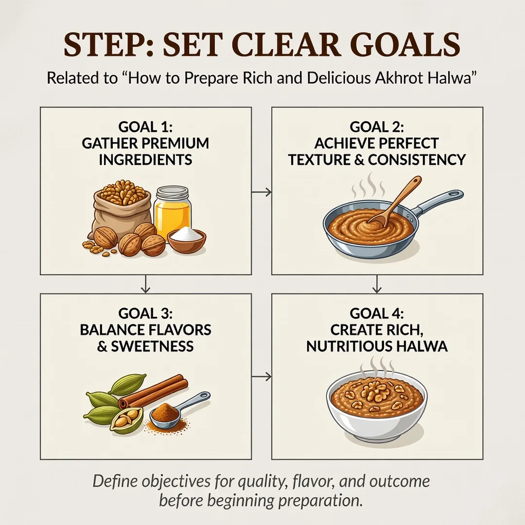 Step 3: Illustration for step: Set clear goals related to How to Prepare Rich and Delicious Akhrot Halwa, pr