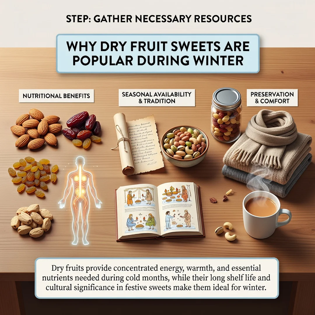 Step 4: Illustration for step: Gather necessary resources related to Why Dry Fruit Sweets Are Popular During