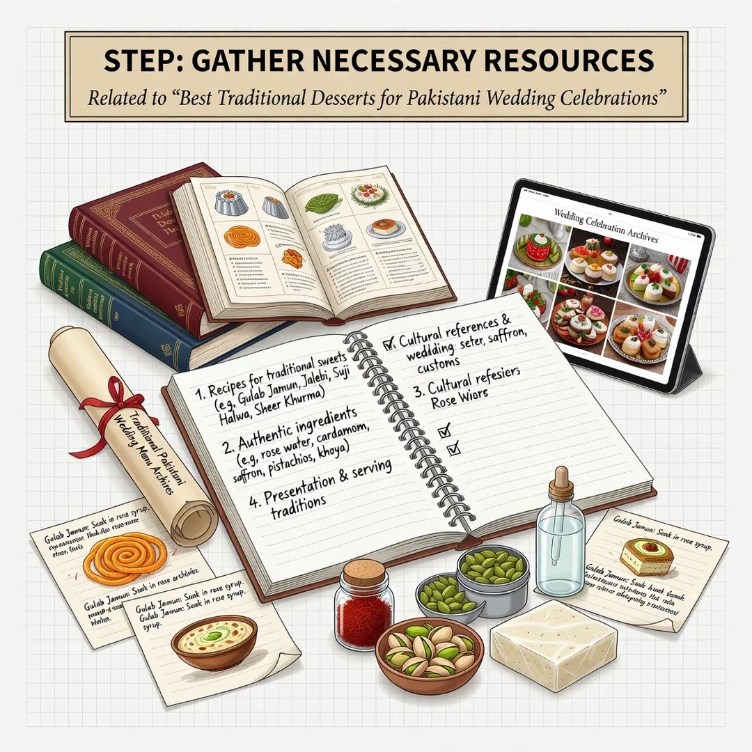 Step 4: Illustration for step: Gather necessary resources related to Best Traditional Desserts for Pakistani