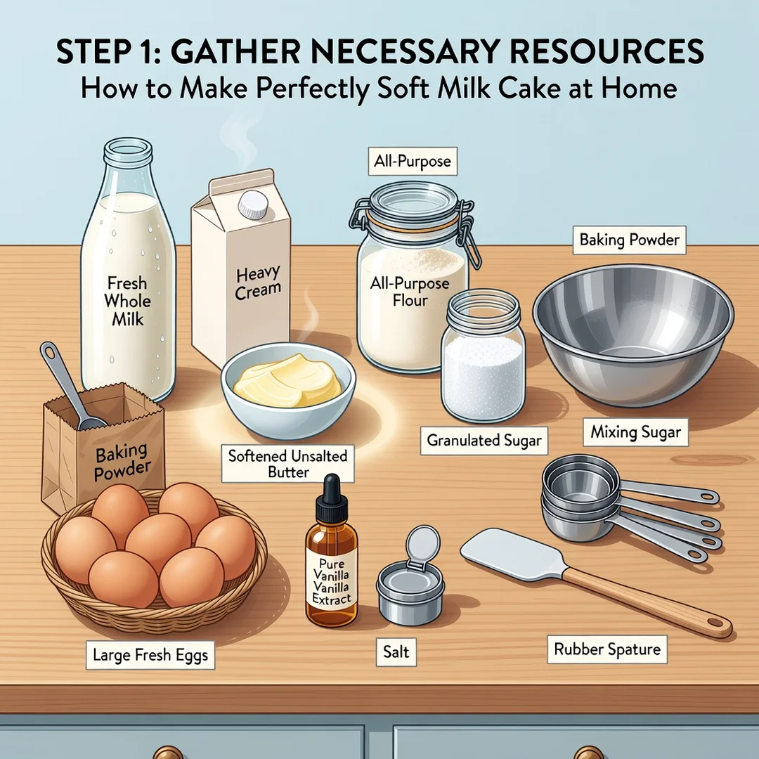 Step 4: Illustration for step: Gather necessary resources related to How to Make Perfectly Soft Milk Cake at