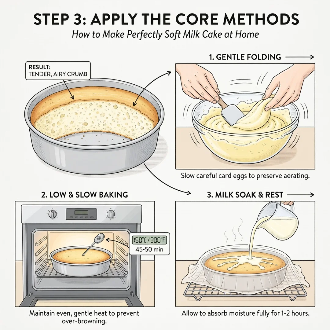Step 5: Illustration for step: Apply the core methods related to How to Make Perfectly Soft Milk Cake at Hom