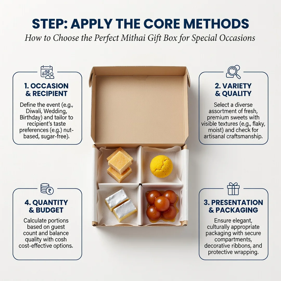 Step 5: Illustration for step: Apply the core methods related to How to Choose the Perfect Mithai Gift Box f