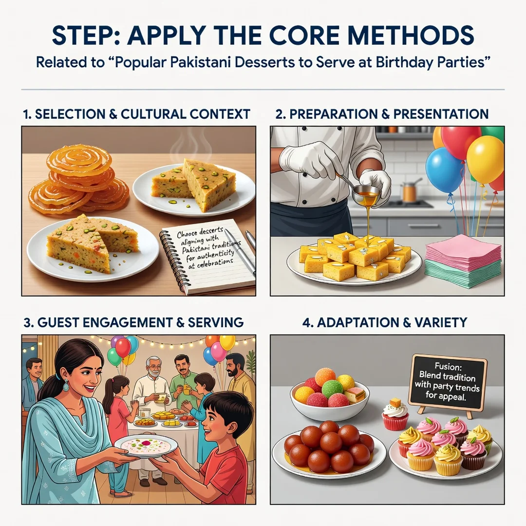 Step 5: Illustration for step: Apply the core methods related to Popular Pakistani Desserts to Serve at Birt