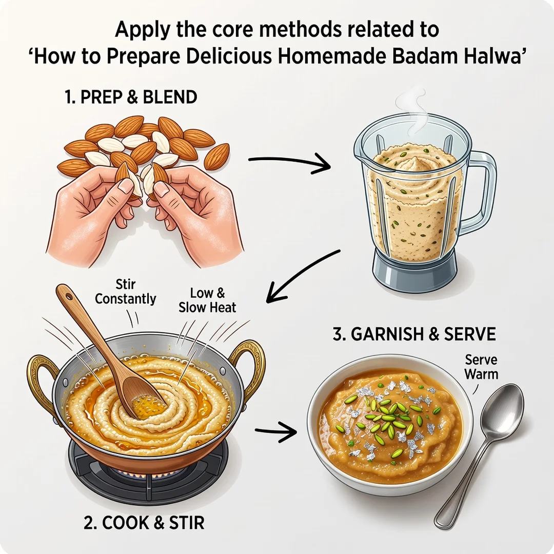 Step 5: Illustration for step: Apply the core methods related to How to Prepare Delicious Homemade Badam Hal