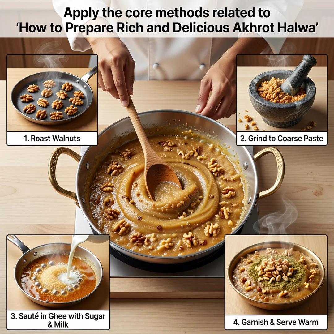 Step 5: Illustration for step: Apply the core methods related to How to Prepare Rich and Delicious Akhrot Ha